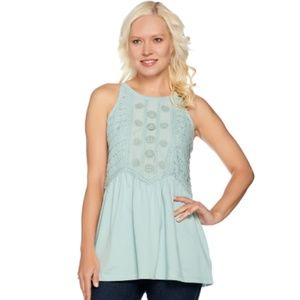 LOGO Peplum Tank w/ Eyelet Detail & Embroidery